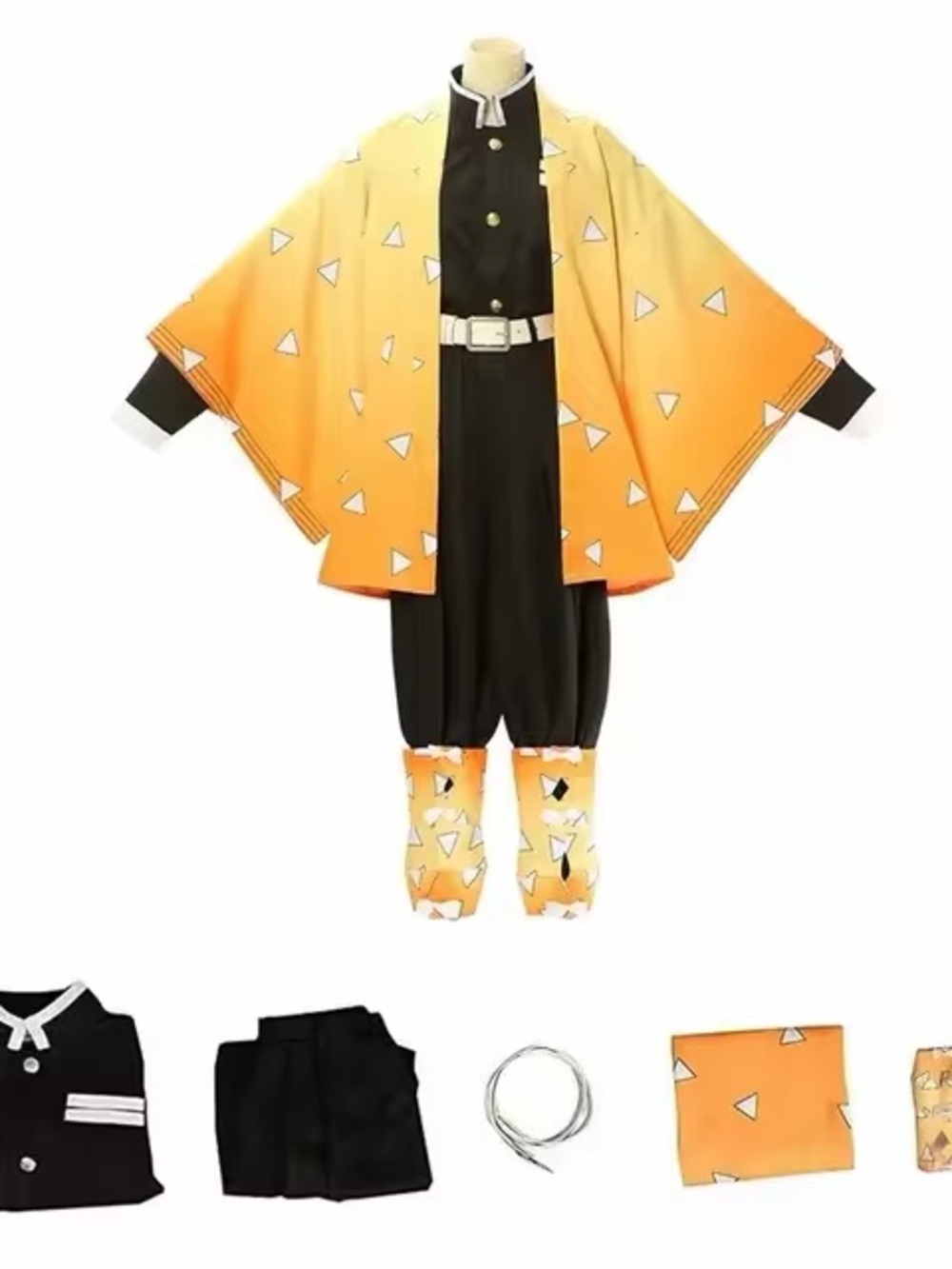 Kids Zenitsu Cosplay Costume with Black Uniform with wig - Demon Slayer